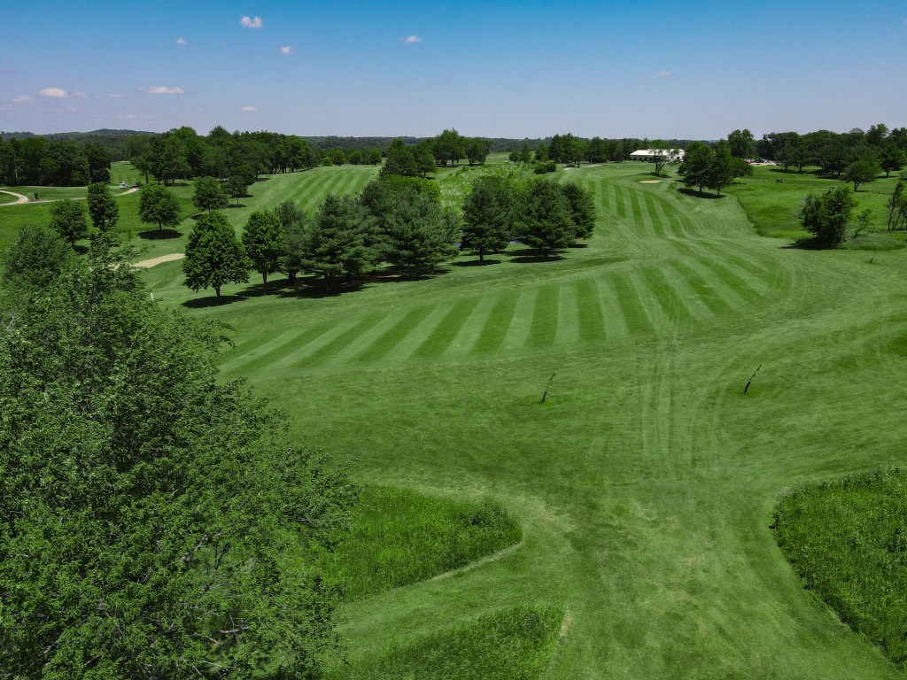 Aerial view of golf course, Hole 18